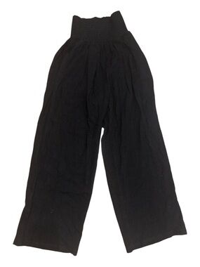 UE Black Wide-Leg Knit Trousers with Smocked High Waist